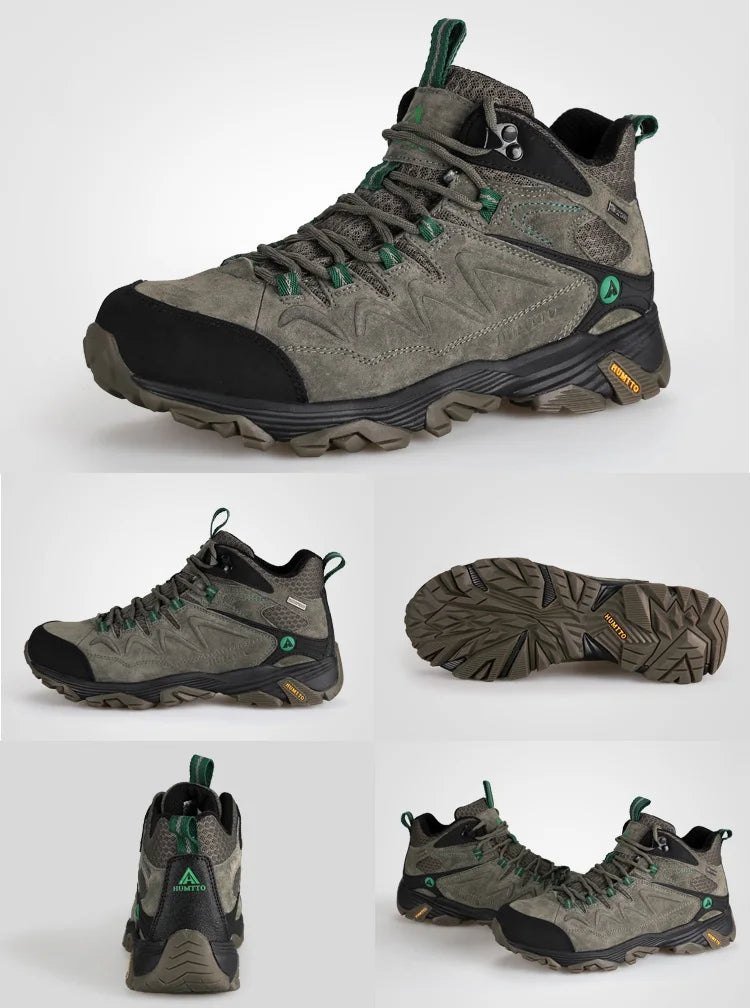 HUMTTO Genuine Leather Men's Sports Shoes Non-slip Hiking Shoes Winter Outdoor Safety Sneakers Breathable Trekking Boots for Men