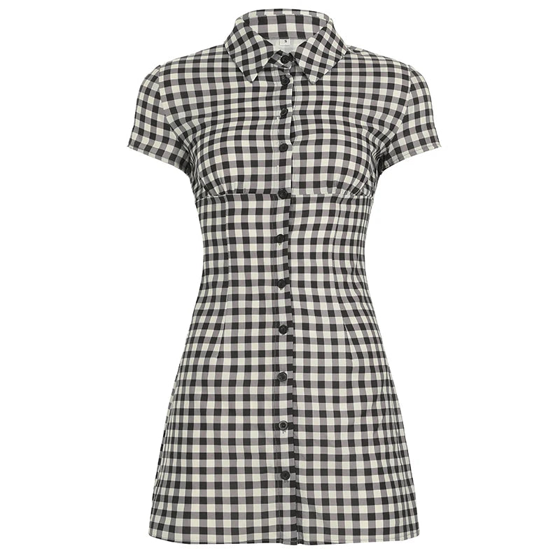 Fashion Simple Plaid Elegant Causal Women Dresses Trendy Chic Button Slim Fit Mini Frock