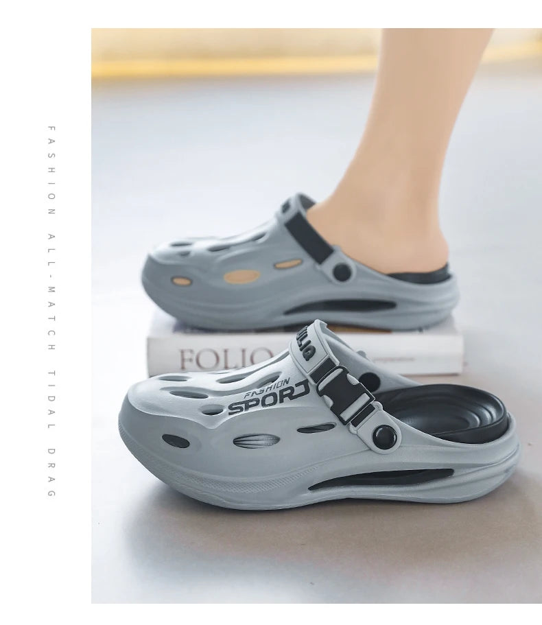 A Pair of Men's New Clogs, Summer New Wear-Resistant Non-Slip Sports Beach Shoes for Outer Wear, Driving Soft Soles, Comfortable Men's Shoes