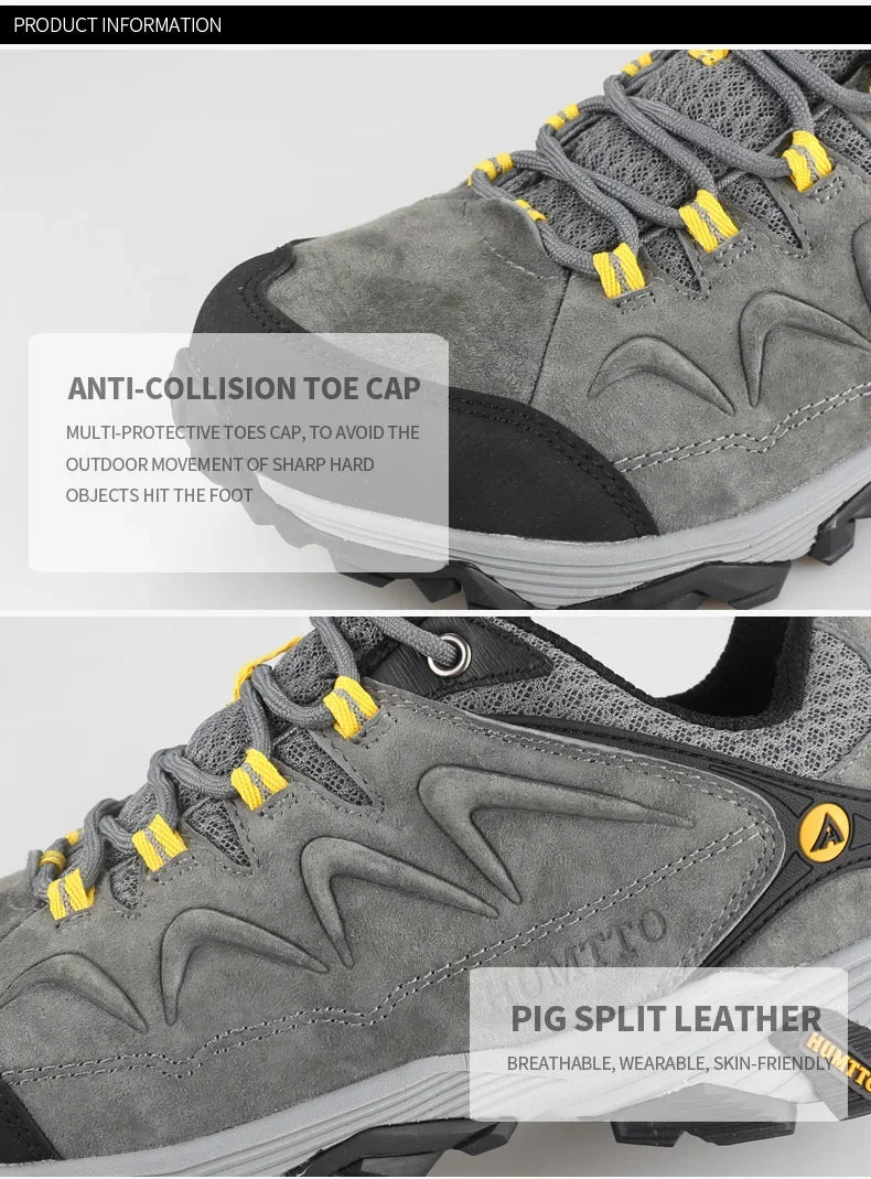 HUMTTO Genuine Leather Men's Sports Shoes Non-slip Hiking Shoes Winter Outdoor Safety Sneakers Breathable Trekking Boots for Men