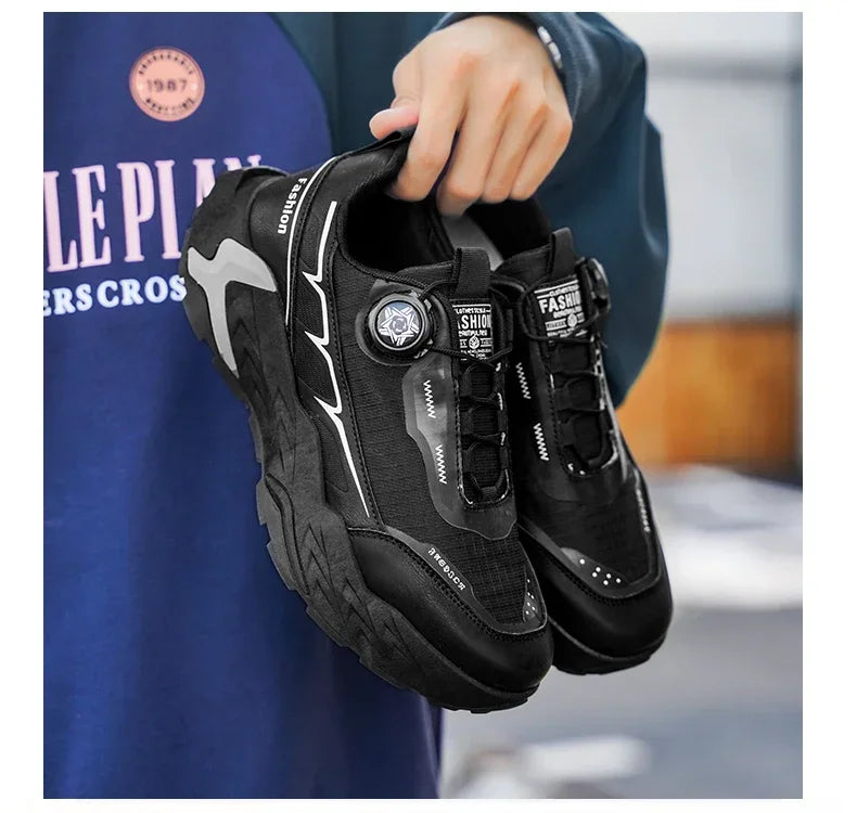 2025 New Mens Shoes Autumn Breathable Button Rotating Mesh Sports Outdoor Sports Leisure Running Hiking Shoes