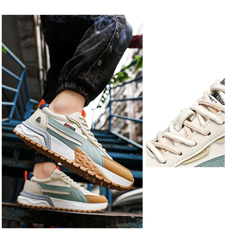 Mens Casual Sneakers Comfortable Soft Bottom Male Trainers Fashion Classic Non-slip Lace-up Tennis Shoes Sport Shoes Man Leather