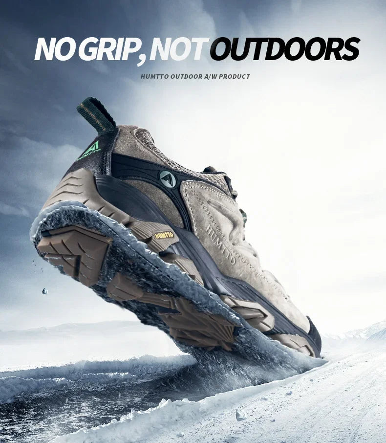 HUMTTO Genuine Leather Men's Sports Shoes Non-slip Hiking Shoes Winter Outdoor Safety Sneakers Breathable Trekking Boots for Men