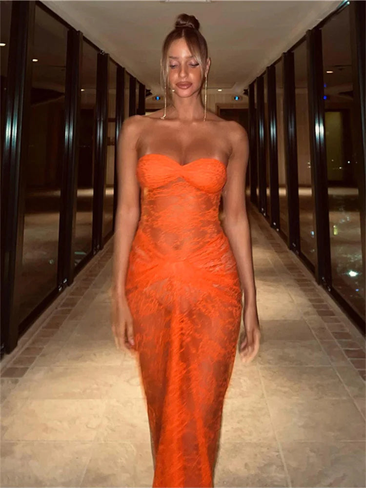 Fantoye Sexy Slim Fit Transparent Lace Bodycon Slash Neck Women Dresses Solid Sleeveless Pullover Female Clubwear