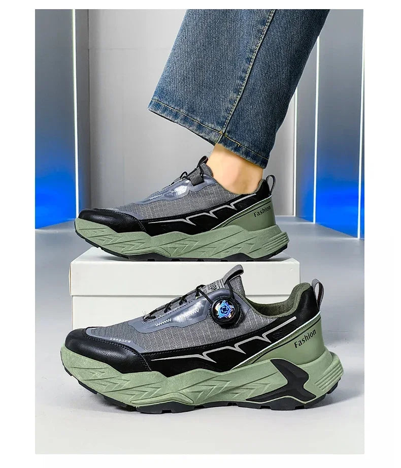 2025 New Mens Shoes Autumn Breathable Button Rotating Mesh Sports Outdoor Sports Leisure Running Hiking Shoes