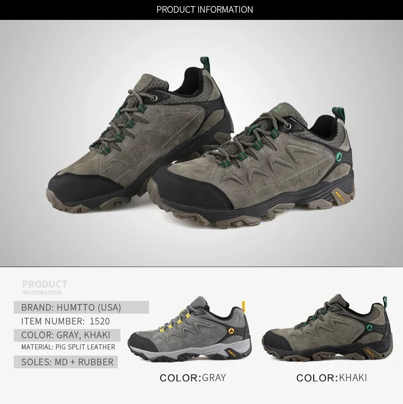 HUMTTO Genuine Leather Men's Sports Shoes Non-slip Hiking Shoes Winter Outdoor Safety Sneakers Breathable Trekking Boots for Men