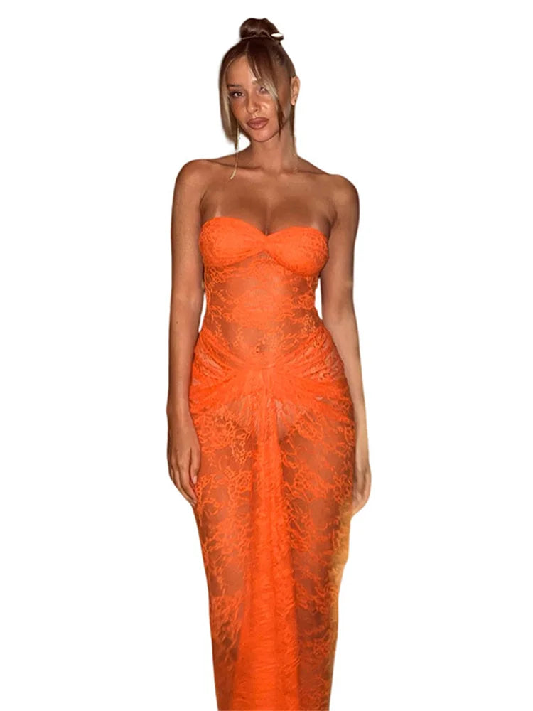 Fantoye Sexy Slim Fit Transparent Lace Bodycon Slash Neck Women Dresses Solid Sleeveless Pullover Female Clubwear