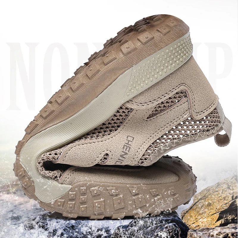 Oulylan Summer Breathable Hollow Wading Shoes Mesh Men Outdoor Hiking Climbing Shoes Sport Non-Slip Sneaker 39-44 Size