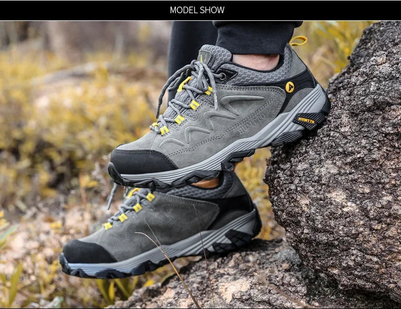 HUMTTO Genuine Leather Men's Sports Shoes Non-slip Hiking Shoes Winter Outdoor Safety Sneakers Breathable Trekking Boots for Men