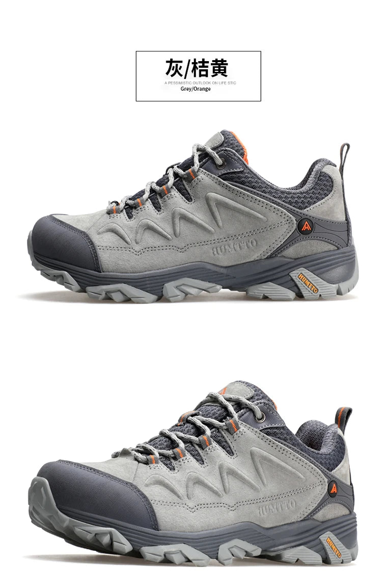HUMTTO Genuine Leather Men's Sports Shoes Non-slip Hiking Shoes Winter Outdoor Safety Sneakers Breathable Trekking Boots for Men