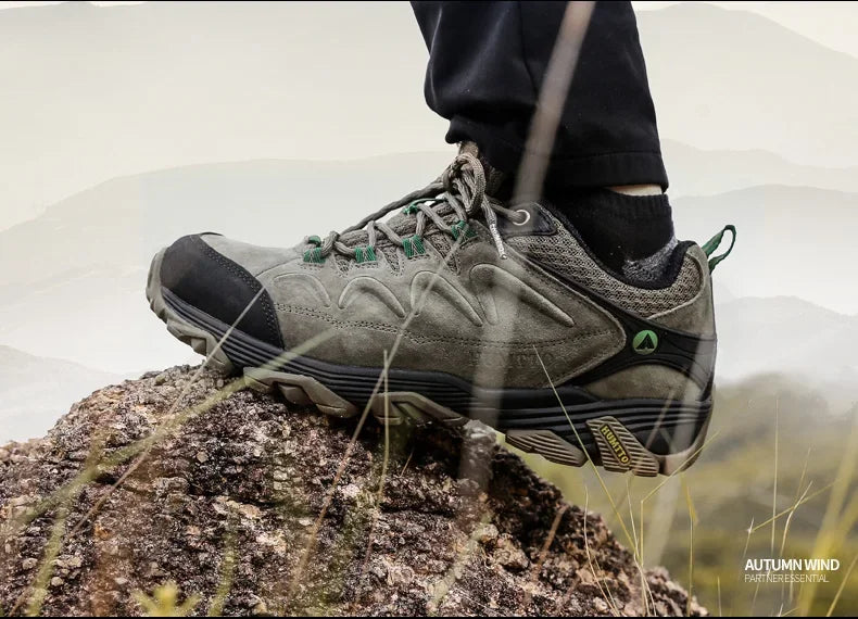 HUMTTO Genuine Leather Men's Sports Shoes Non-slip Hiking Shoes Winter Outdoor Safety Sneakers Breathable Trekking Boots for Men