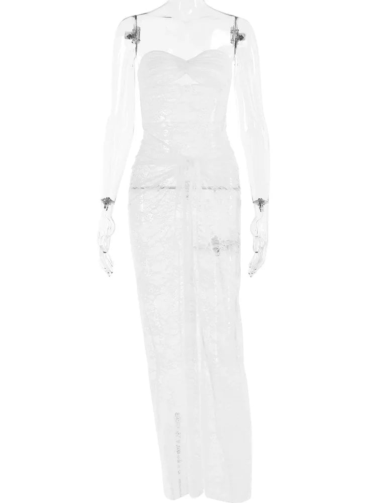 Fantoye Sexy Slim Fit Transparent Lace Bodycon Slash Neck Women Dresses Solid Sleeveless Pullover Female Clubwear