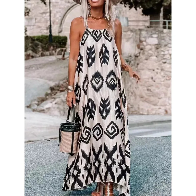 Fashion Summer Sleeveless Beach Women Dresses Print Casual Long Dress Elegant Camisole