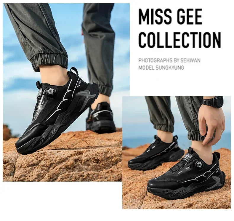 2025 New Mens Shoes Autumn Breathable Button Rotating Mesh Sports Outdoor Sports Leisure Running Hiking Shoes