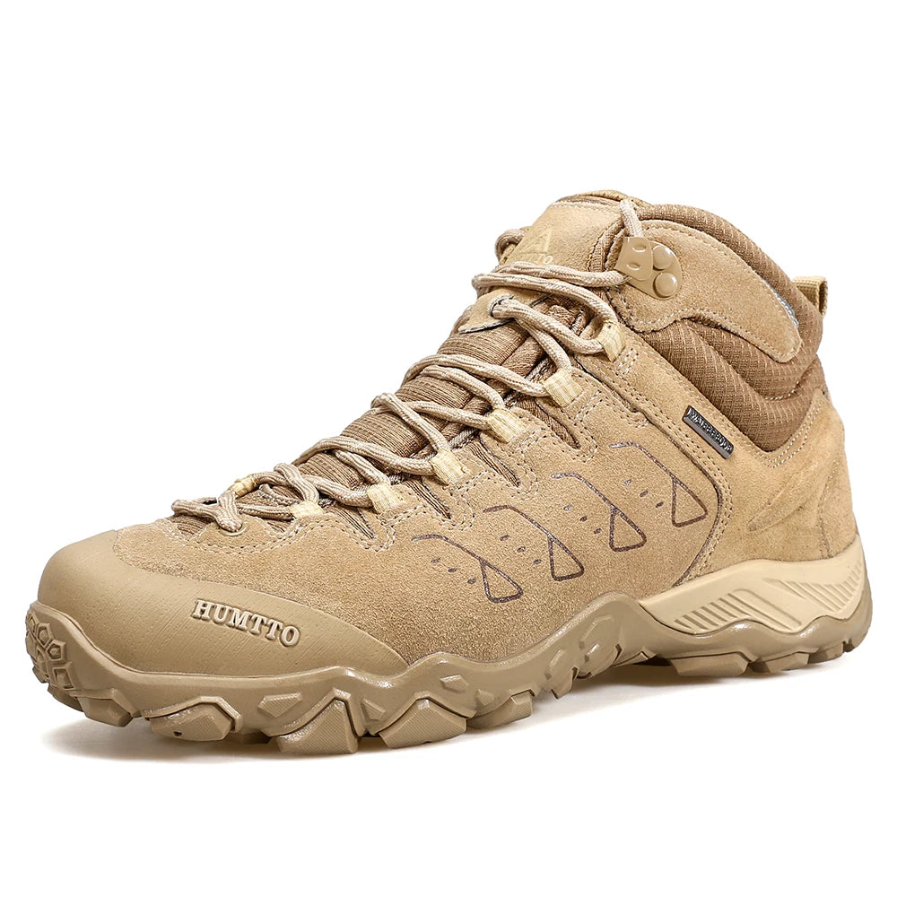 HUMTTO Genuine Leather Men's Sports Shoes Non-slip Hiking Shoes Winter Outdoor Safety Sneakers Breathable Trekking Boots for Men